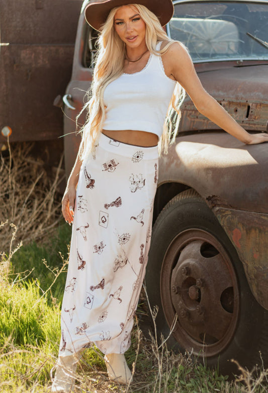 Western Print Satin Skirt