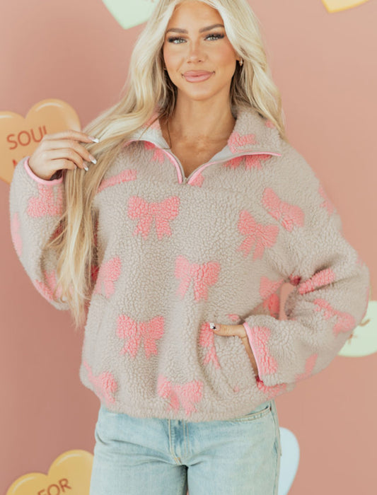 Gray Bow Sherpa Sweatshirt