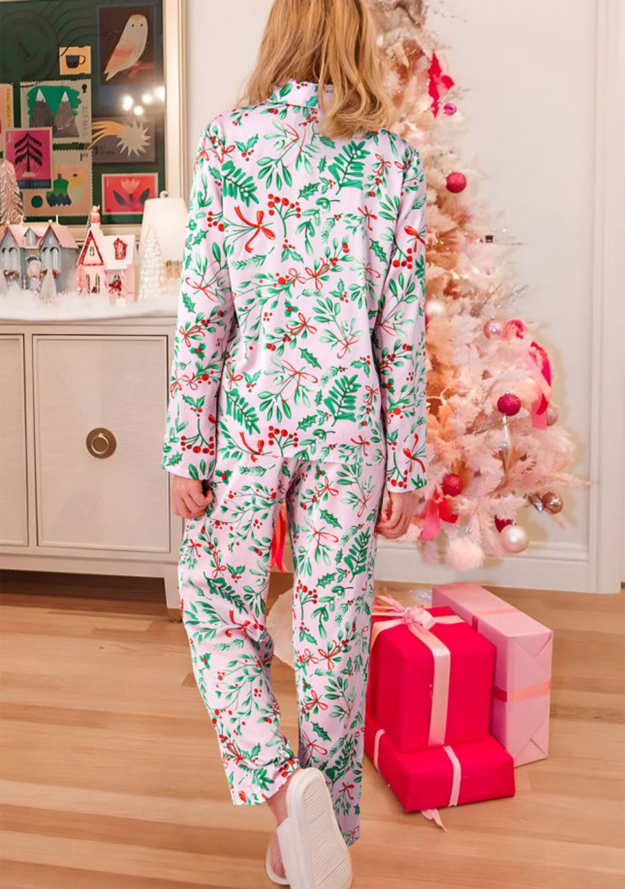 Pink Christmas Satin Pajama Set