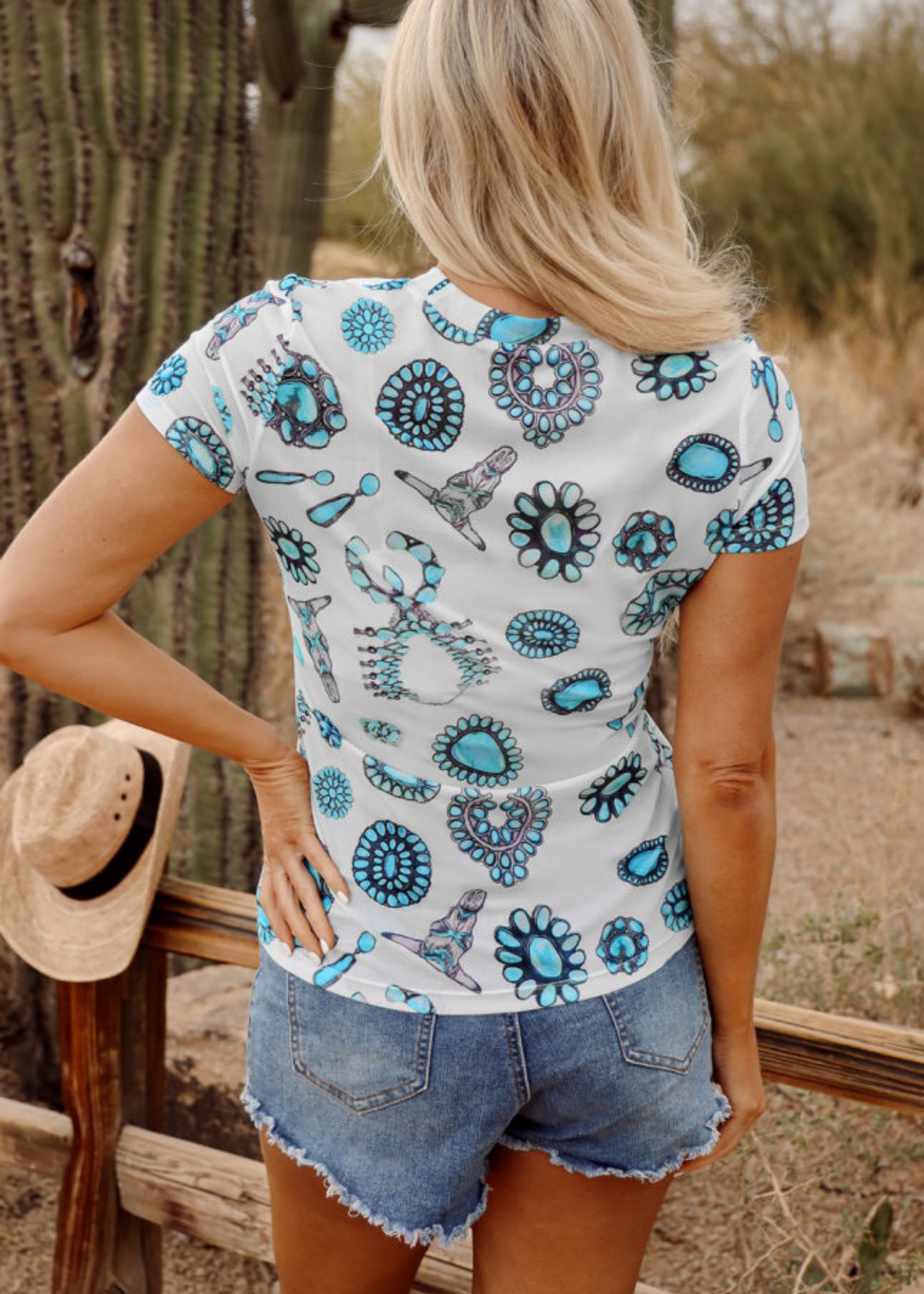 Sky Blue Western Turquoise Print Top